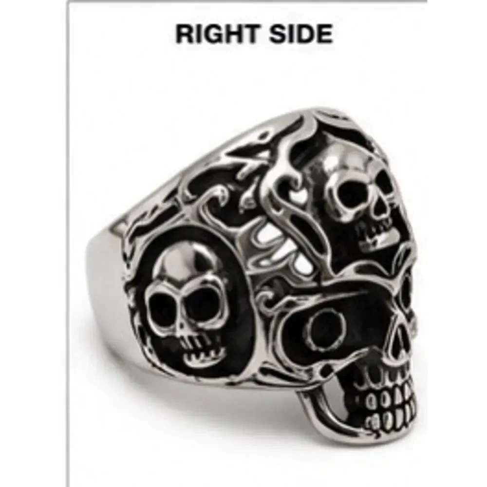 316L Stainless Steel silver gothic biker skull ring men’s size 11